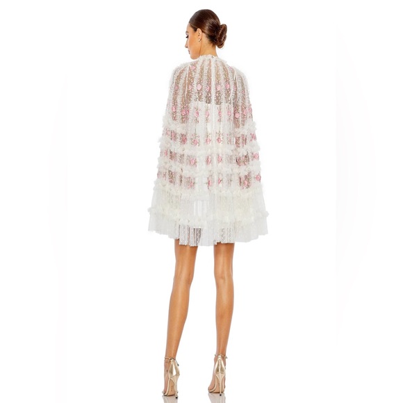 MAC DUGGAL Embroidered Long Flare Sleeve Mesh A-Line Dress - Picture 2 of 6